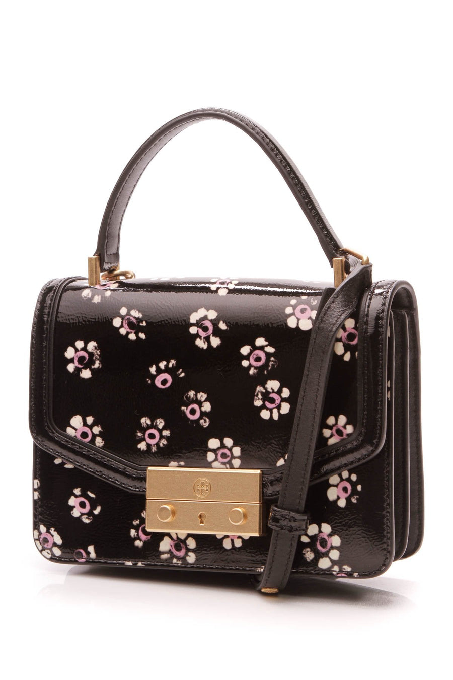 Floral Juliette Satchel Bag - Black Patent