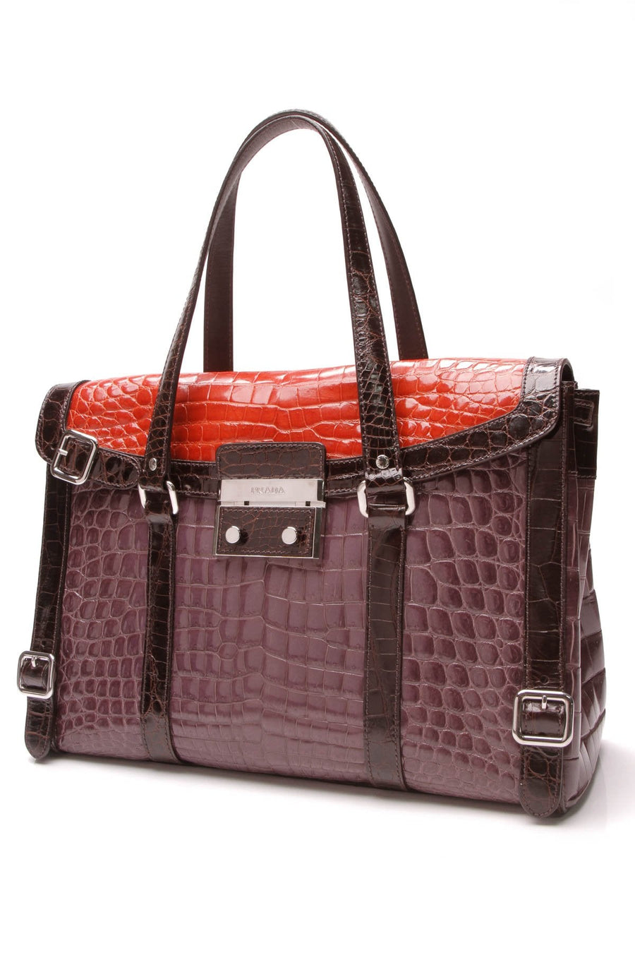 Crocodile Colours Buckles Large Tote Bag - Lilla/Red/Dark Brown