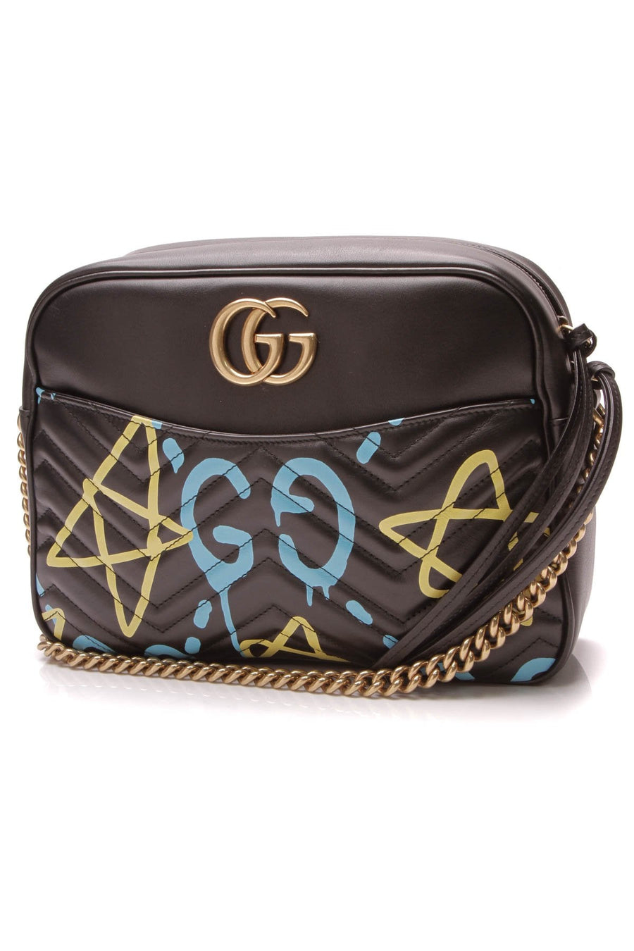 Guccighost Print Medium Marmont Bag - Black