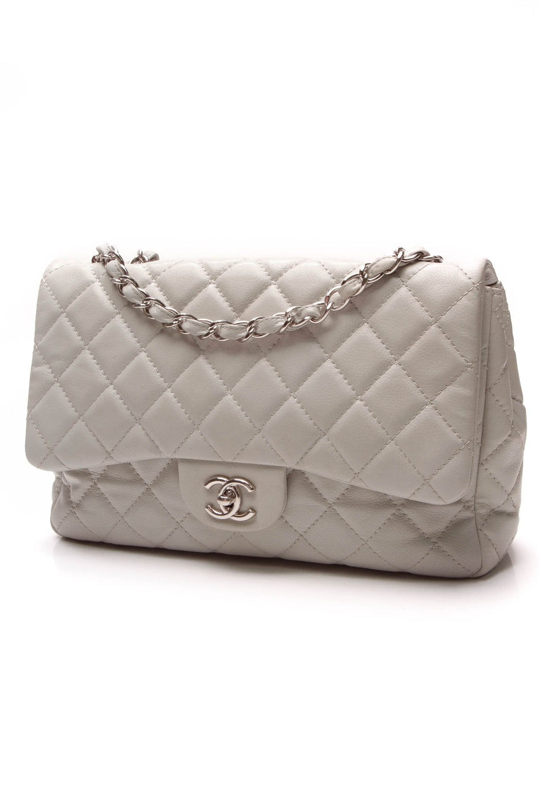 Classic Single Flap Bag - Jumbo Light Gray Caviar