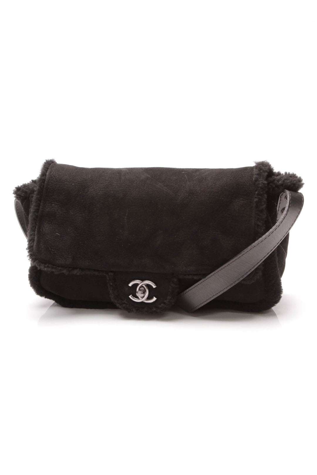 Shearling Flap Crossbody Bag - Black