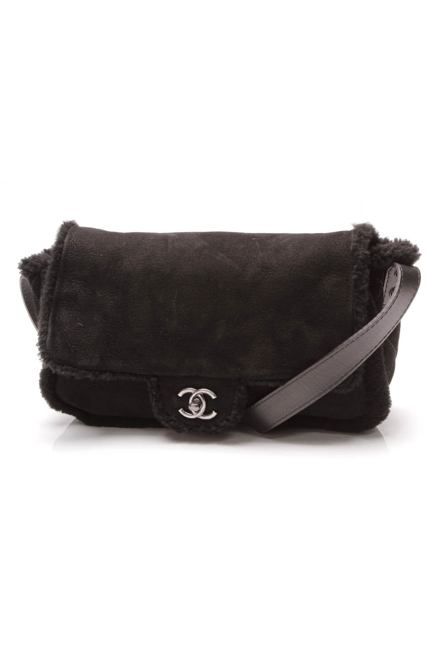 Shearling Flap Crossbody Bag - Black