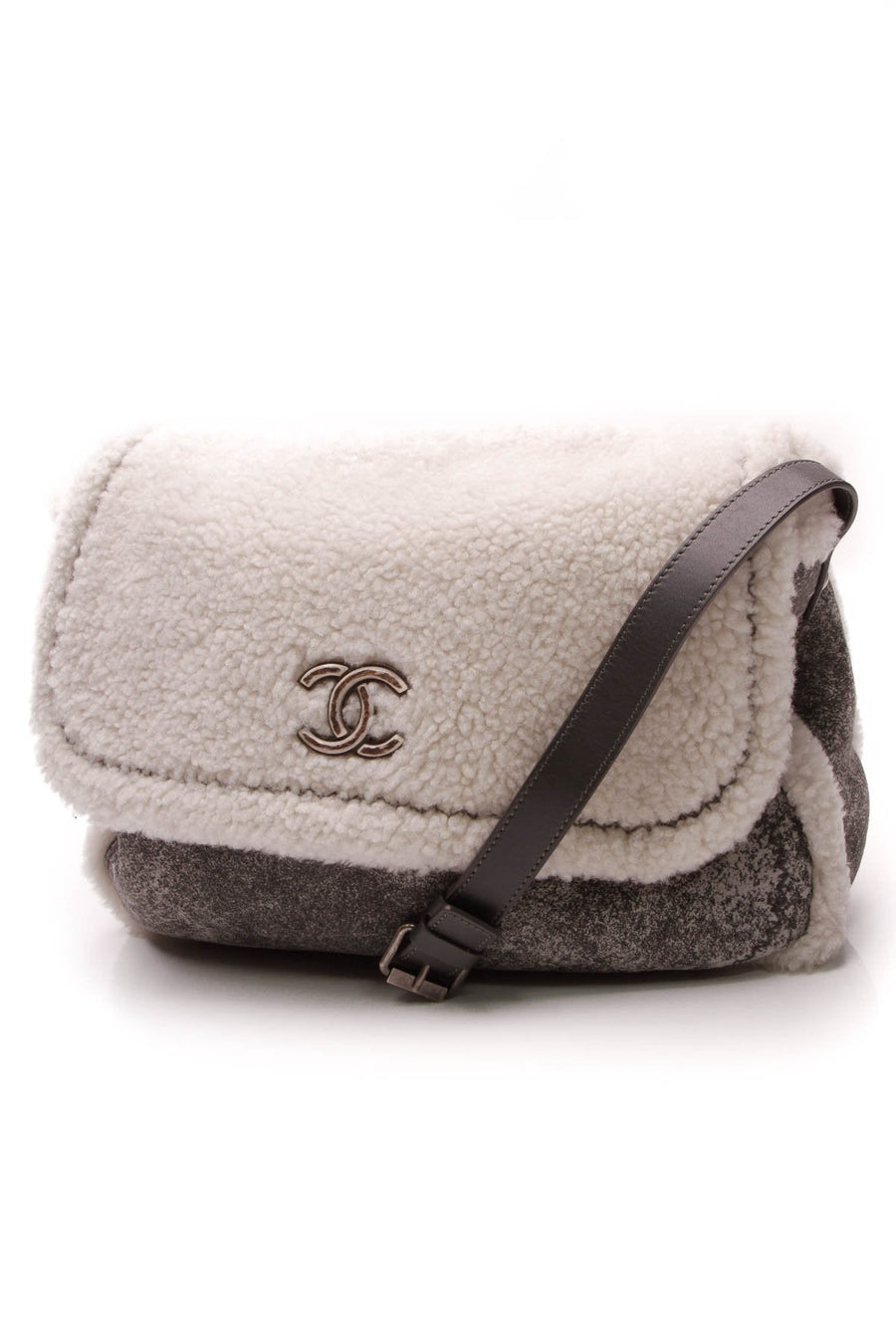 Paris-Salzburg Shearling Messenger Bag - Gray/Cream