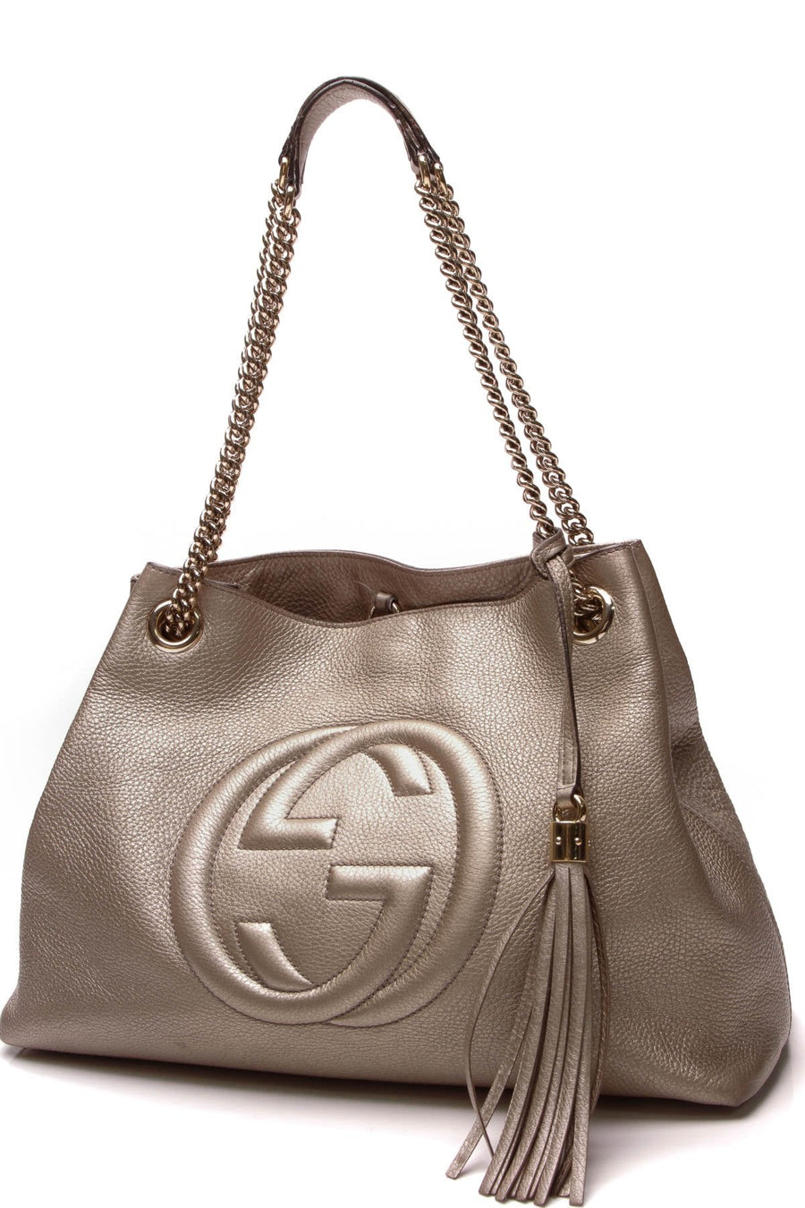 Soho Chain Tote Bag - Metallic Golden Beige