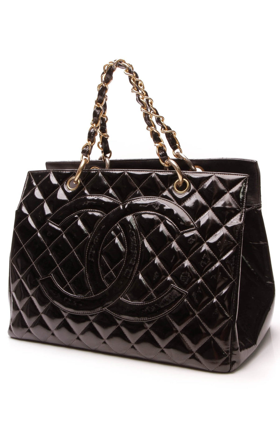 Vintage Grand Shopping Tote Bag - Black Patent