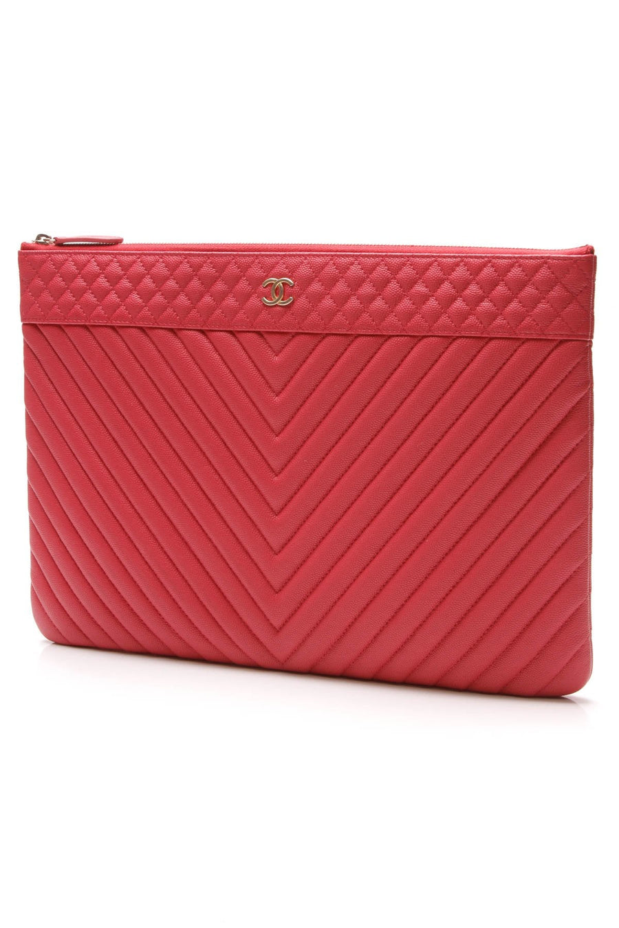 VIP Chevron O Case Clutch Bag - Coral Pink Caviar