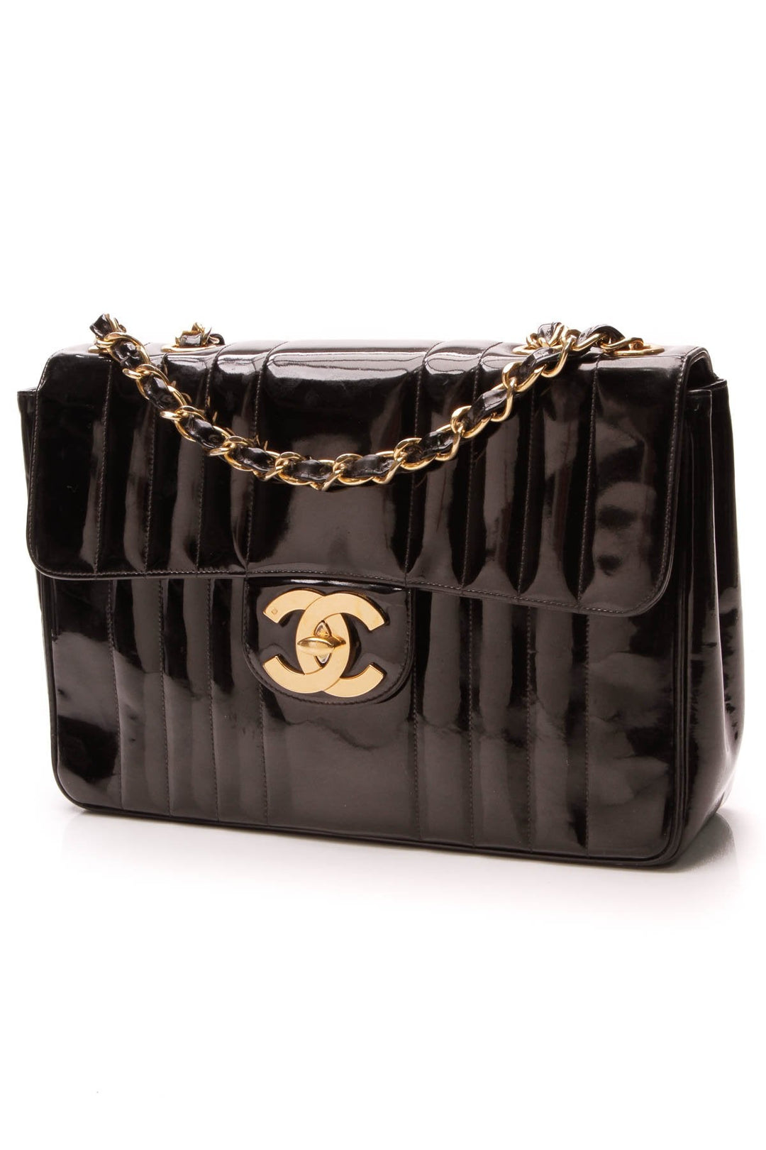 Vintage Jumbo Flap Bag - Black Patent