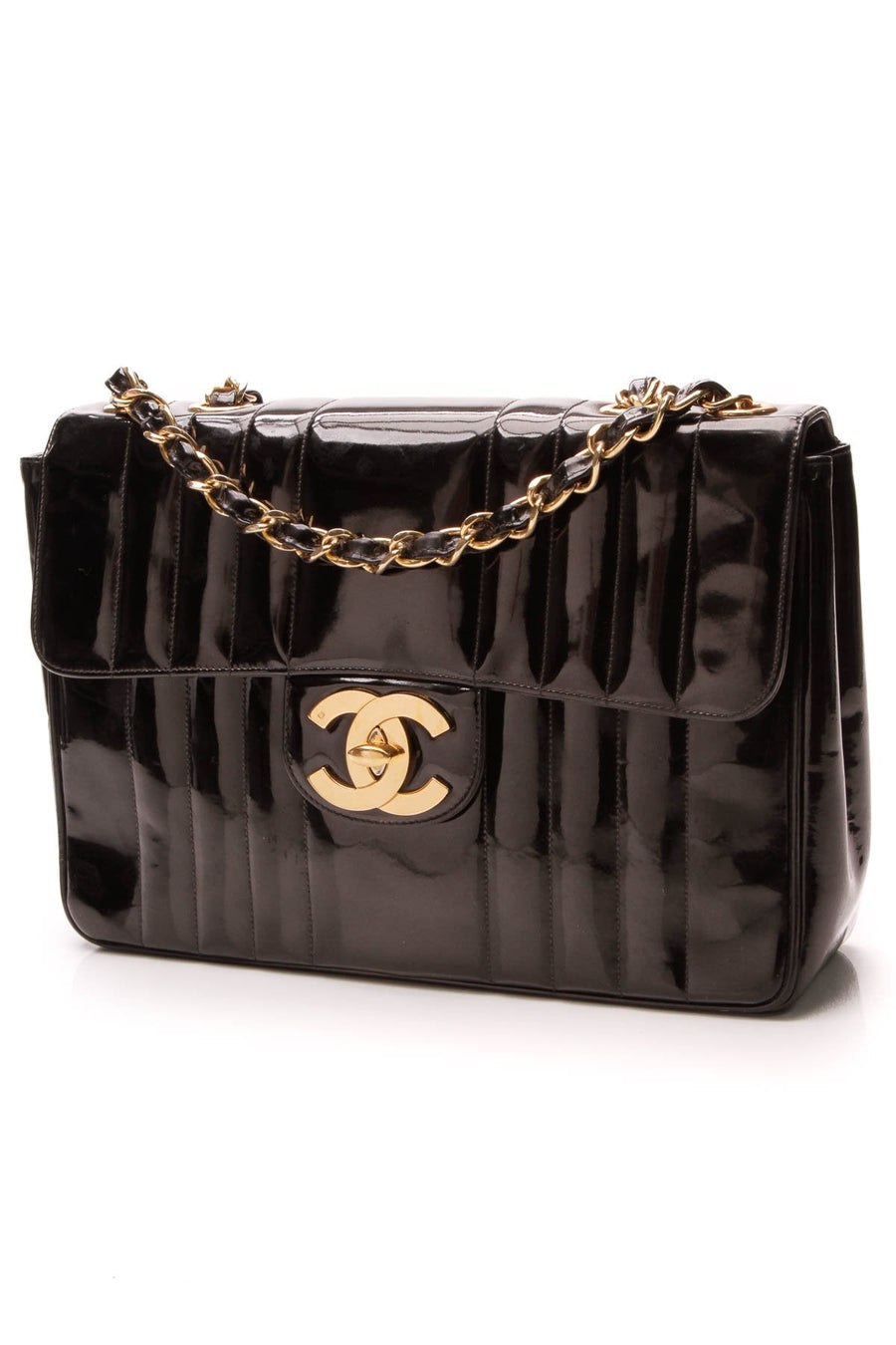 Vintage Jumbo Flap Bag - Black Patent