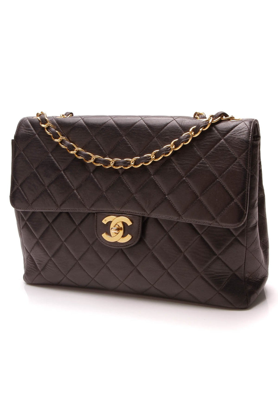 Vintage Classic Jumbo Flap Bag - Black Lambskin