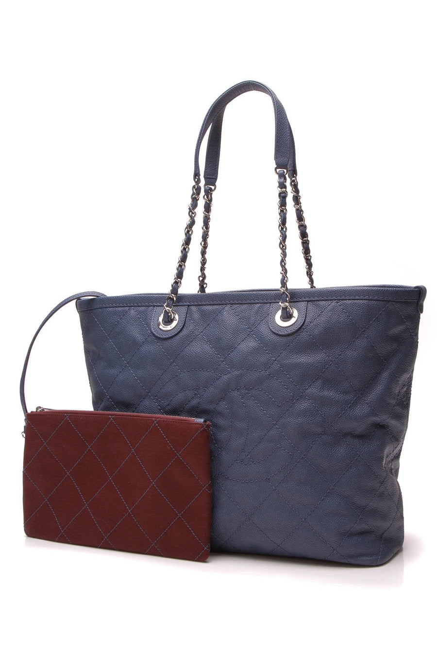 Quilted Zip CC Shopping Tote Bag - Blue Caviar