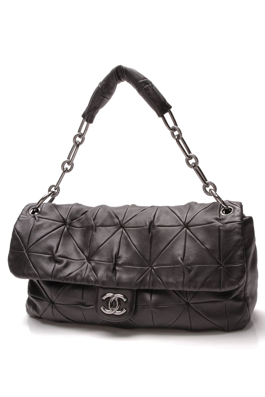 Quilted Origami Flap Bag - Black