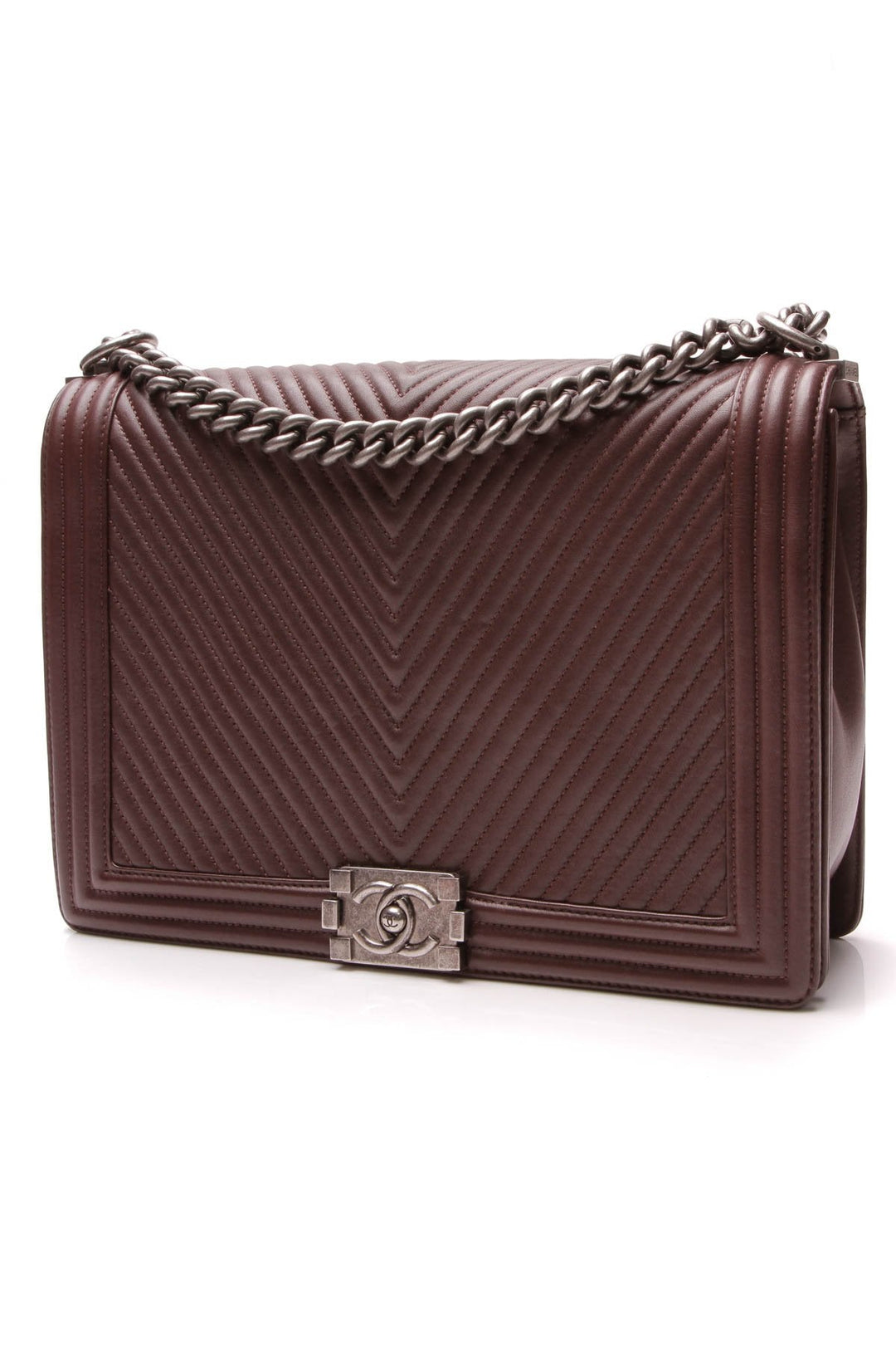 Chevron Herringbone Large Boy Bag - Burgundy