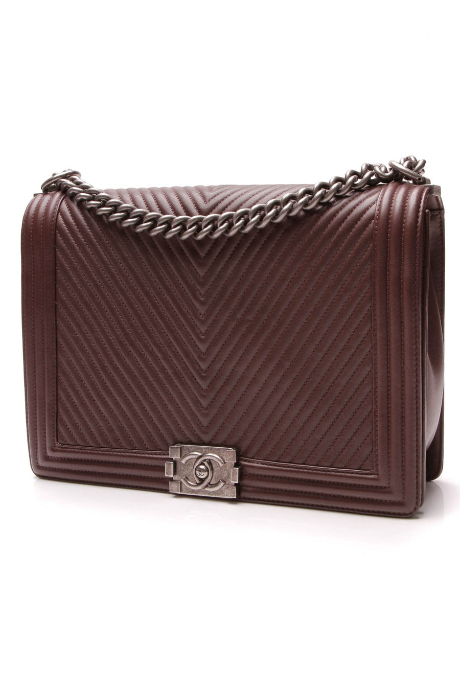 Chevron Herringbone Large Boy Bag - Burgundy