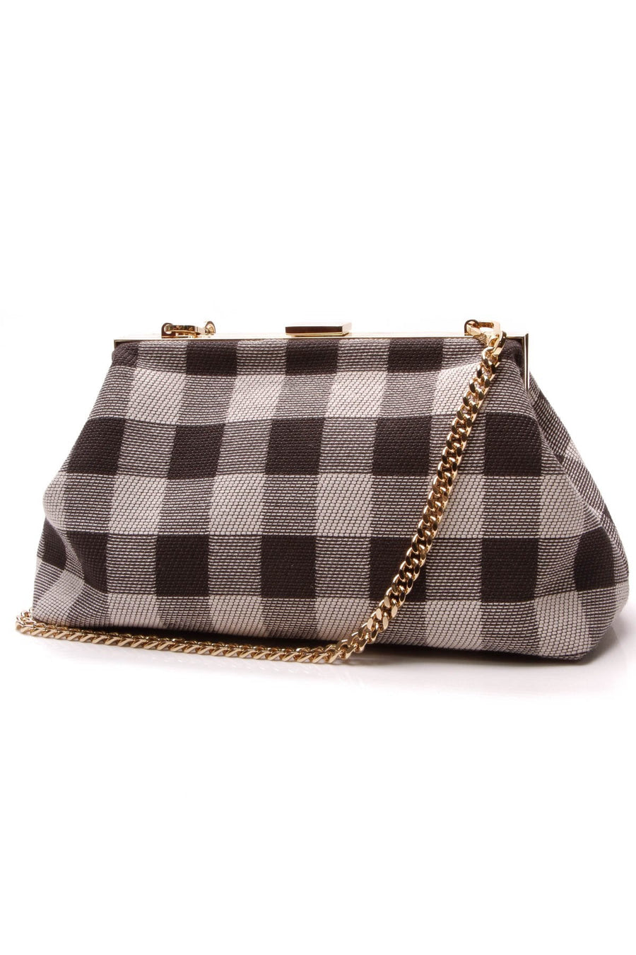 Checker Mini Volume Clutch Bag - Black/White