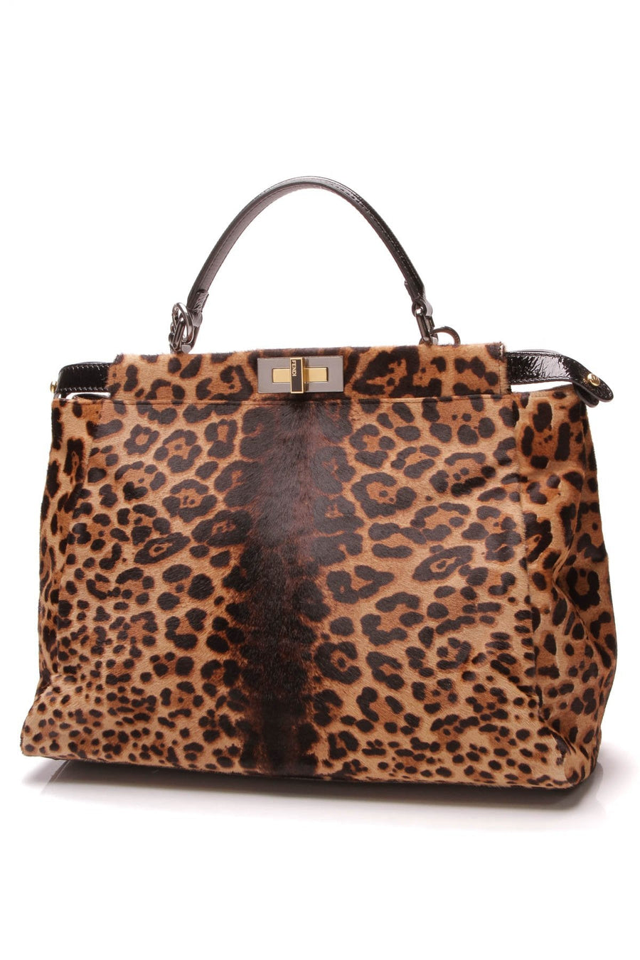 Leopard Print Large Peekaboo Bag - Black/Brown