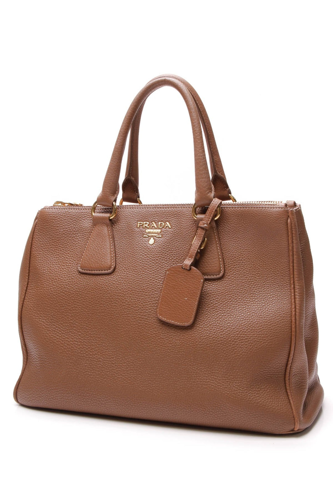 Vitello Daino Double Zip Tote Bag - Caramel