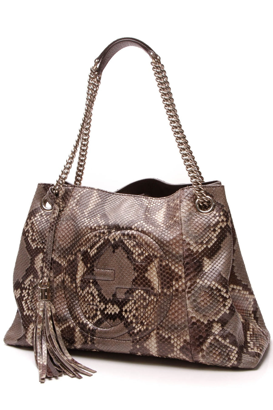 Python Soho Chain Tote Bag - Gray