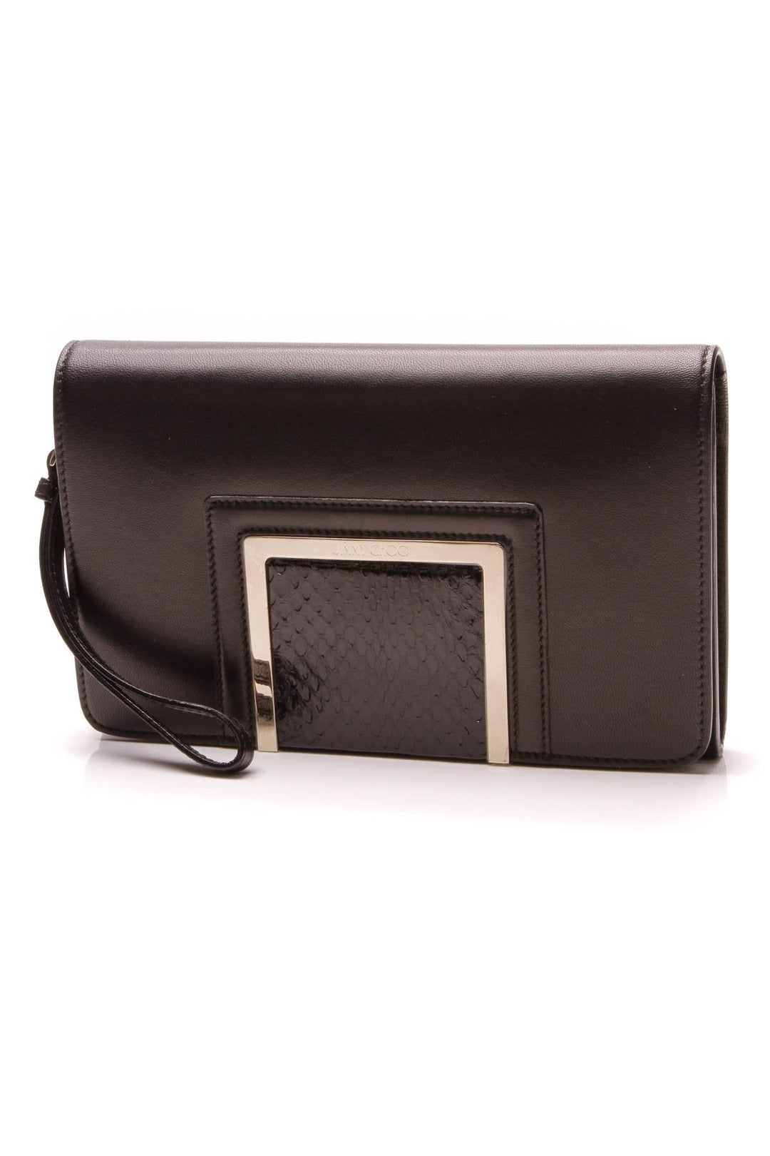 Snakeskin Alara Clutch Bag - Black/Gold