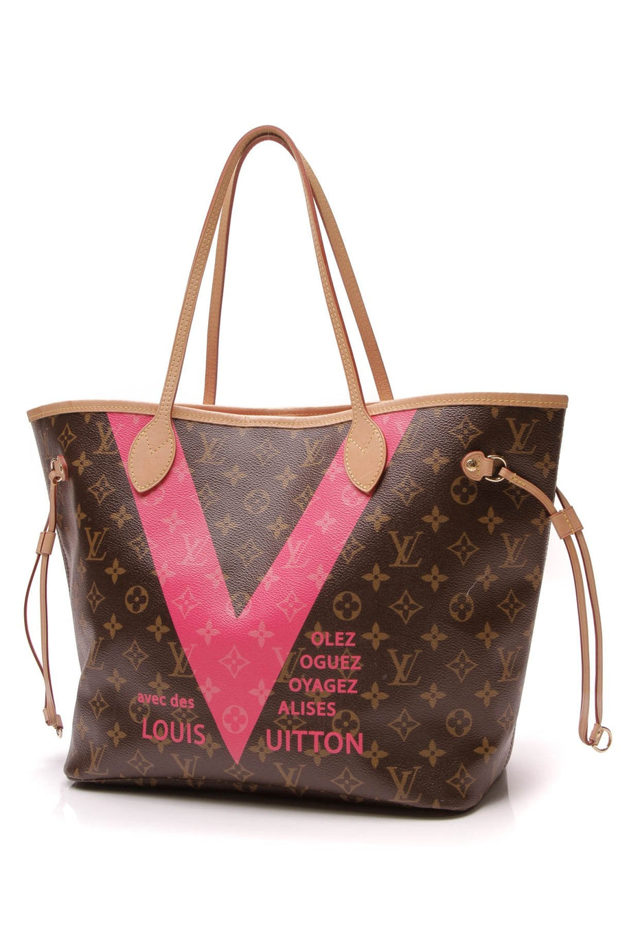 V Neverfull MM Tote Bag - Monogram/Pink