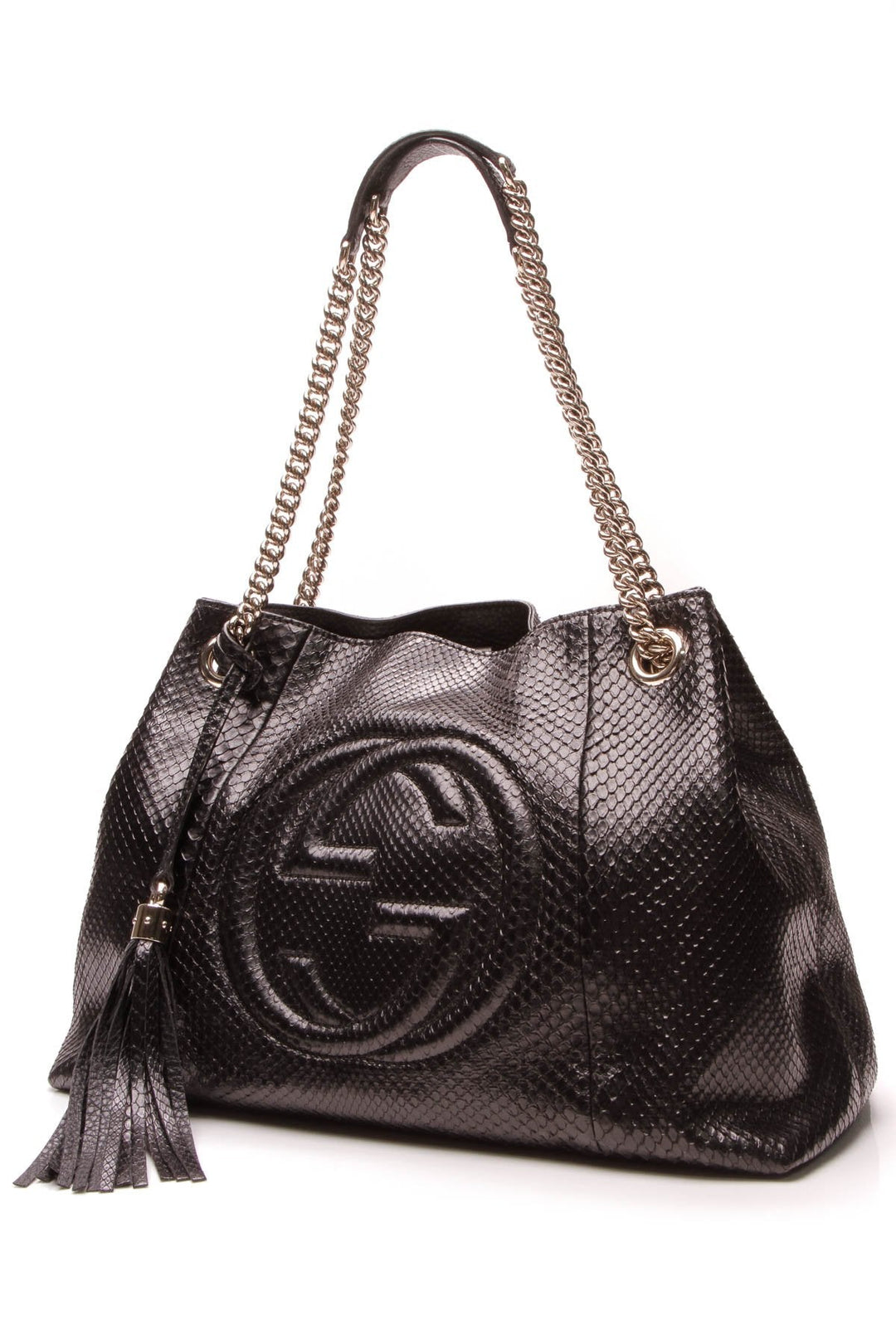 Python Soho Chain Tote Bag - Black