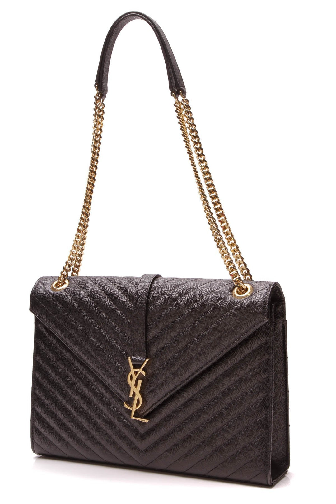 Chevron Large Envelope Chain Bag - Black