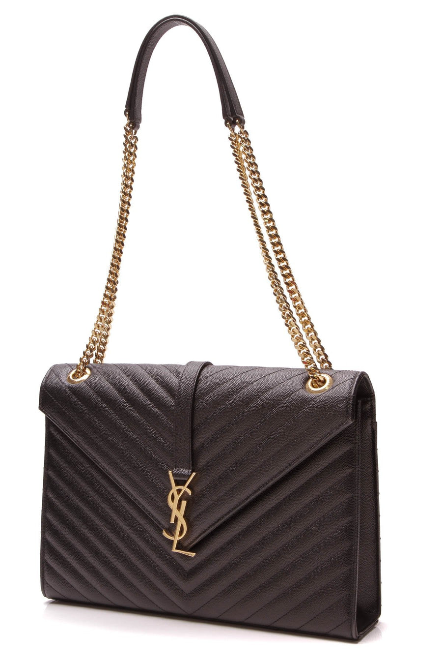 Chevron Large Envelope Chain Bag - Black