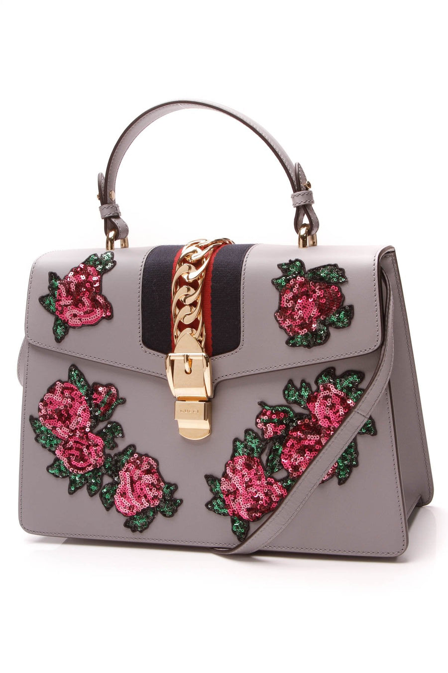 Embroidered Sequins Sylvie Medium Bag - Gray