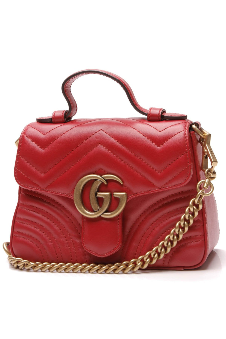 Marmont Mini Top Handle Bag - Red Matelasse