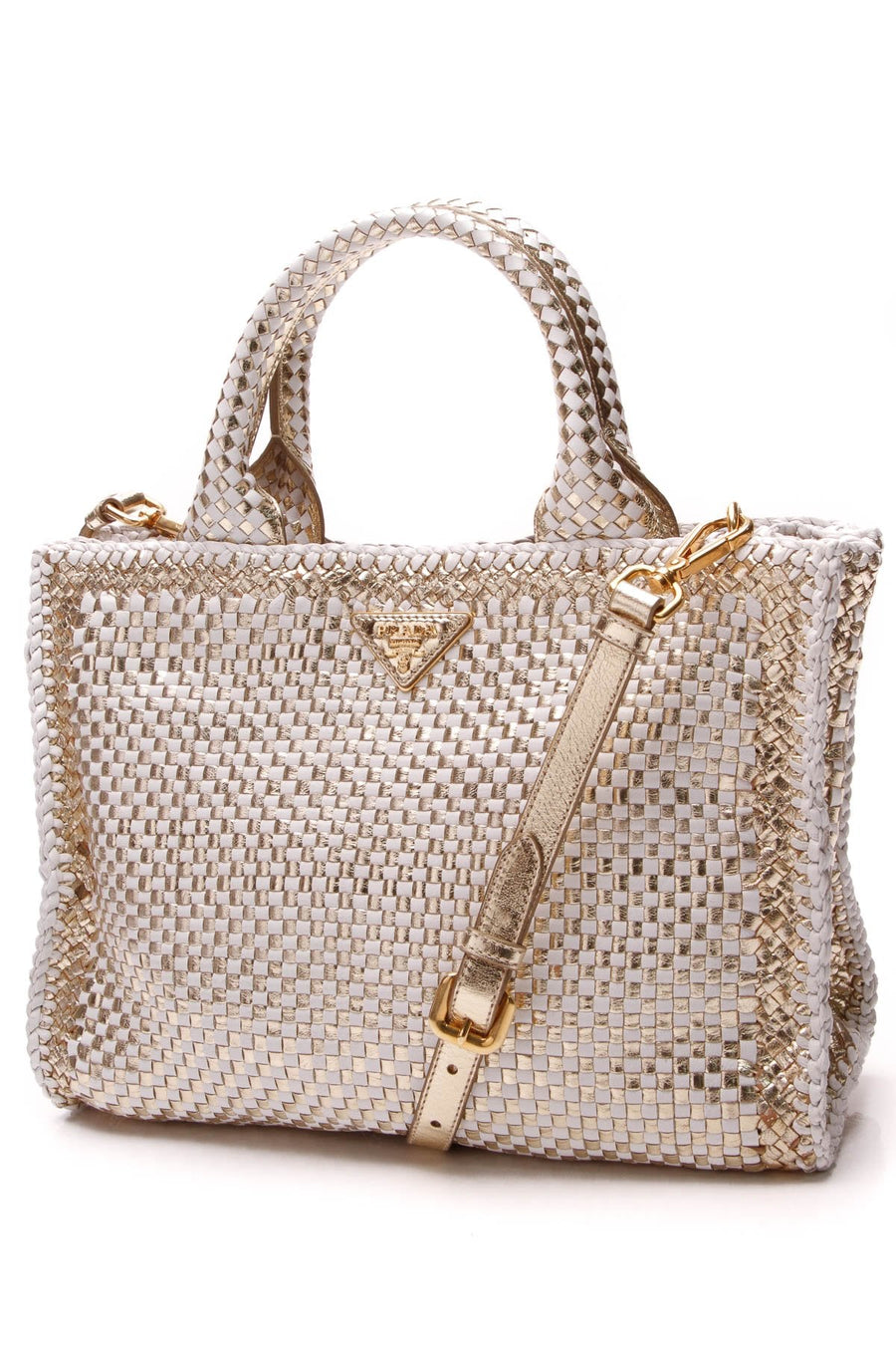 Madras Tote Bag - Gold/White