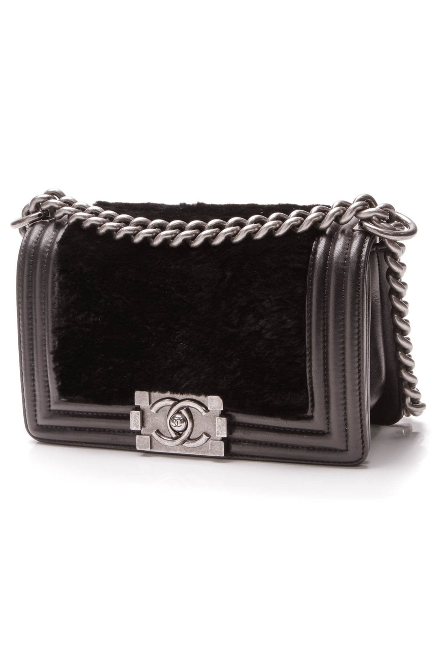 Shearling Small Boy Bag - Black