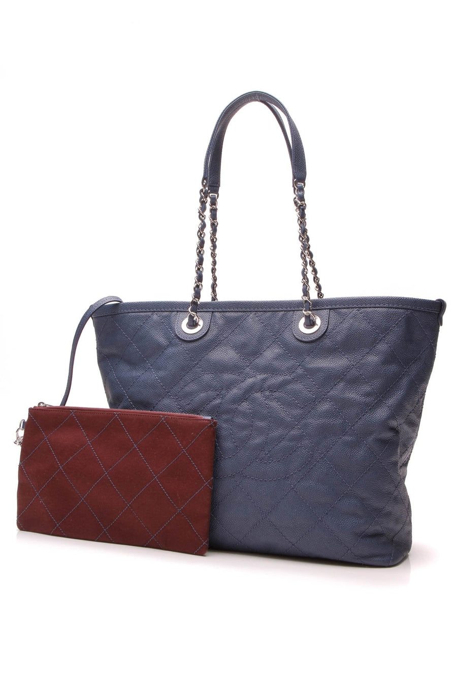 Quilted Zip CC Shopping Tote Bag - Blue Caviar