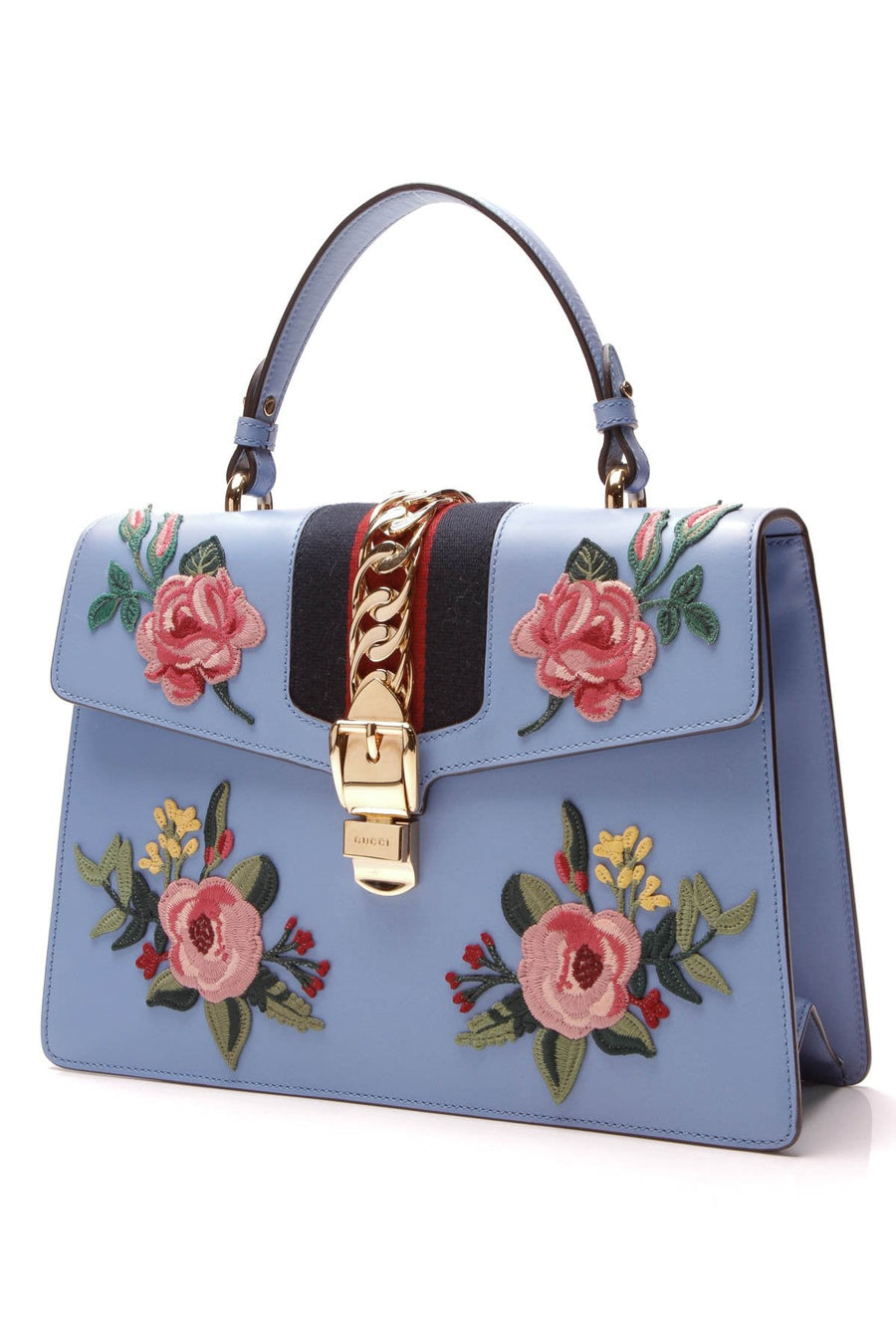 Embroidered Medium Sylvie Bag - Blue