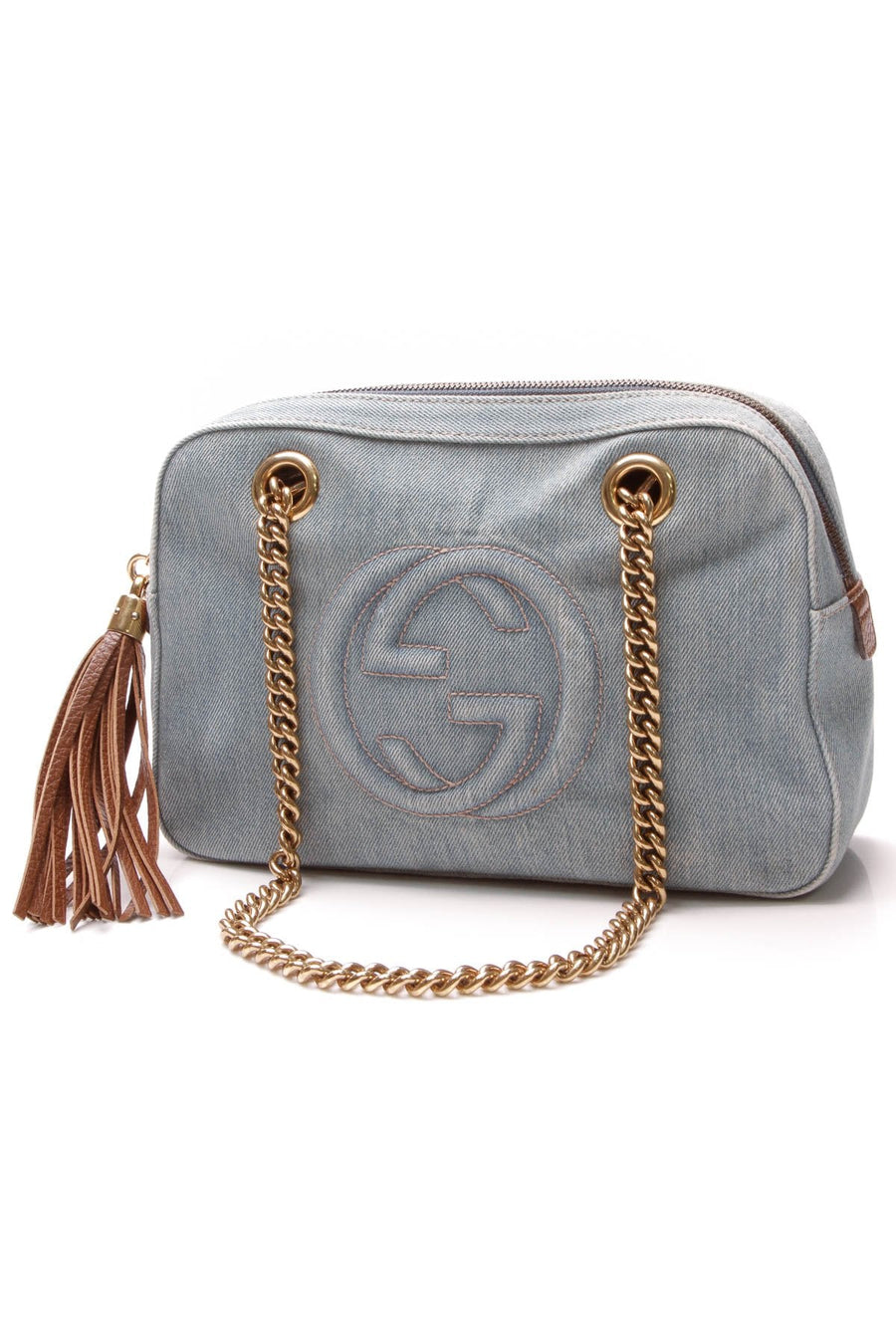 Denim Soho Chain Shoulder Bag - Light Blue