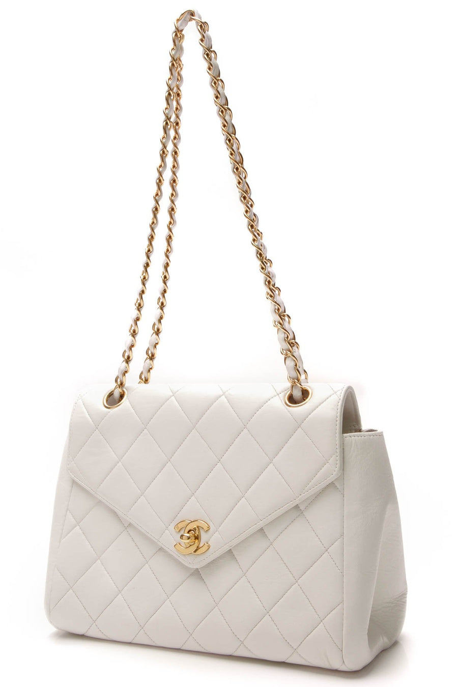 Vintage Quilted Envelope Flap Bag - White