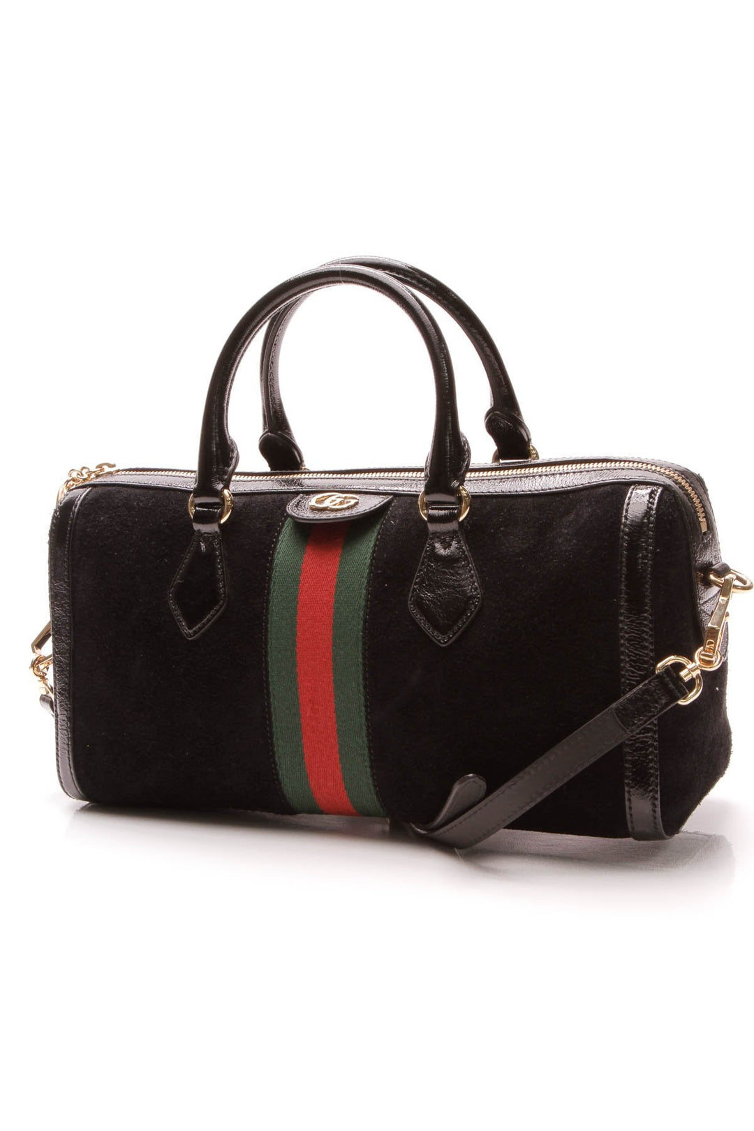 Ophidia Medium Boston Bag - Black Suede