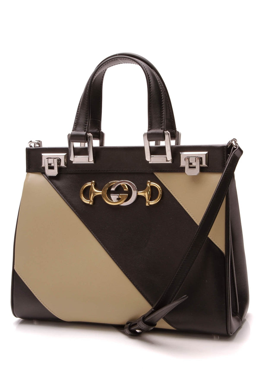Diagonal Striped Small Zumi Bag - Black/Beige