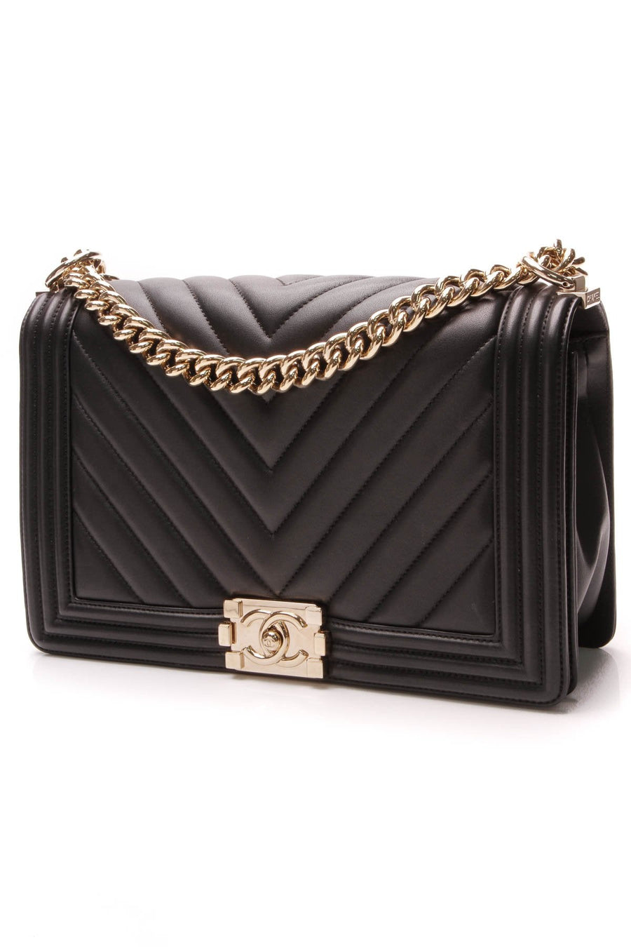 Chevron New Medium Boy Bag - Black