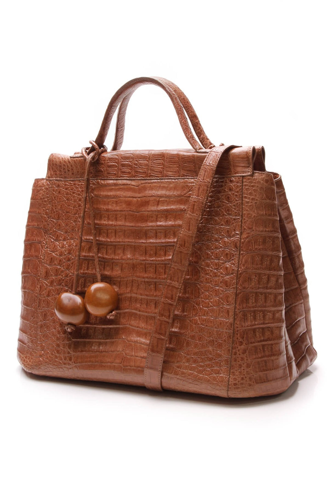Crocodile Top Handle Bag - Brown