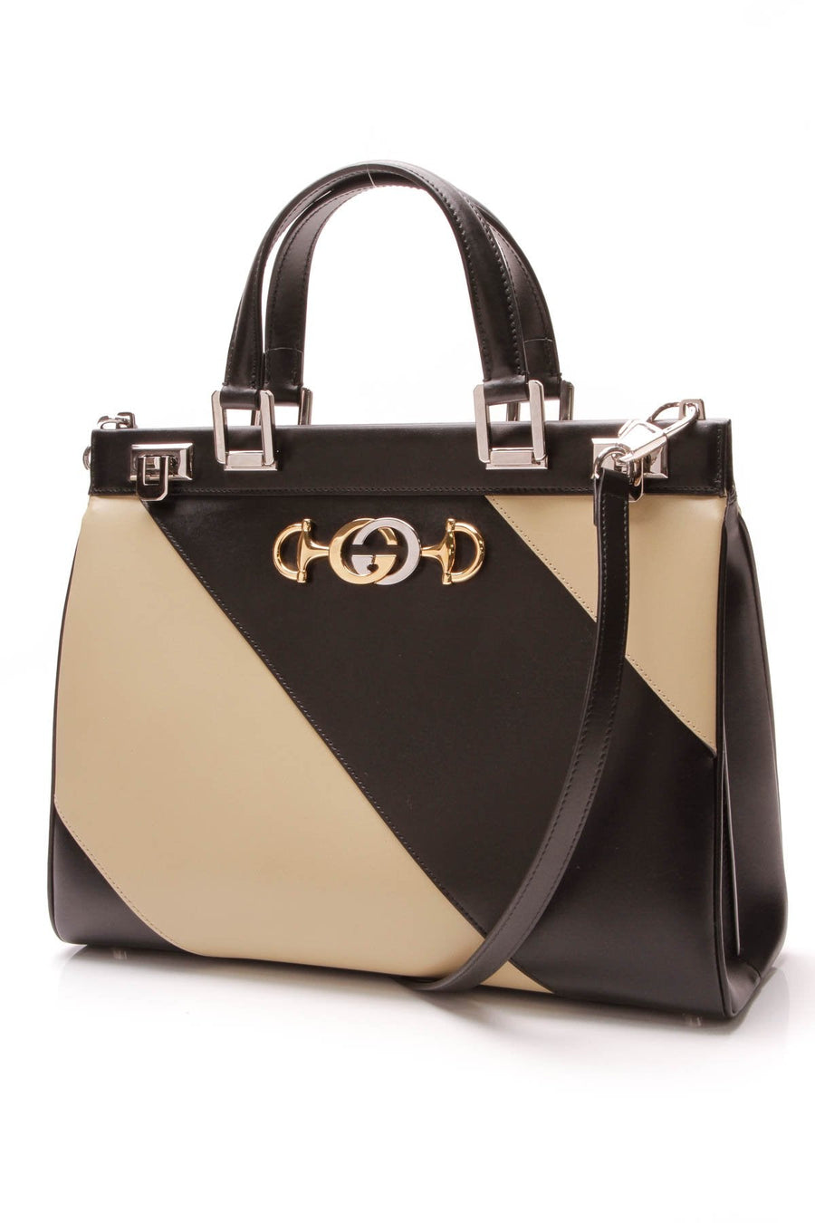 Diagonal Striped Medium Zumi Bag - Black/Beige