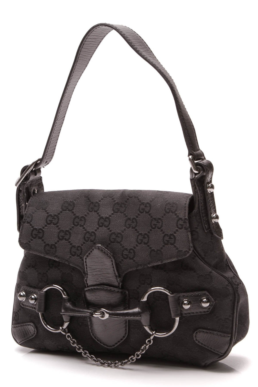 Horsebit Chain Small Shoulder Bag - Black Signature Canvas