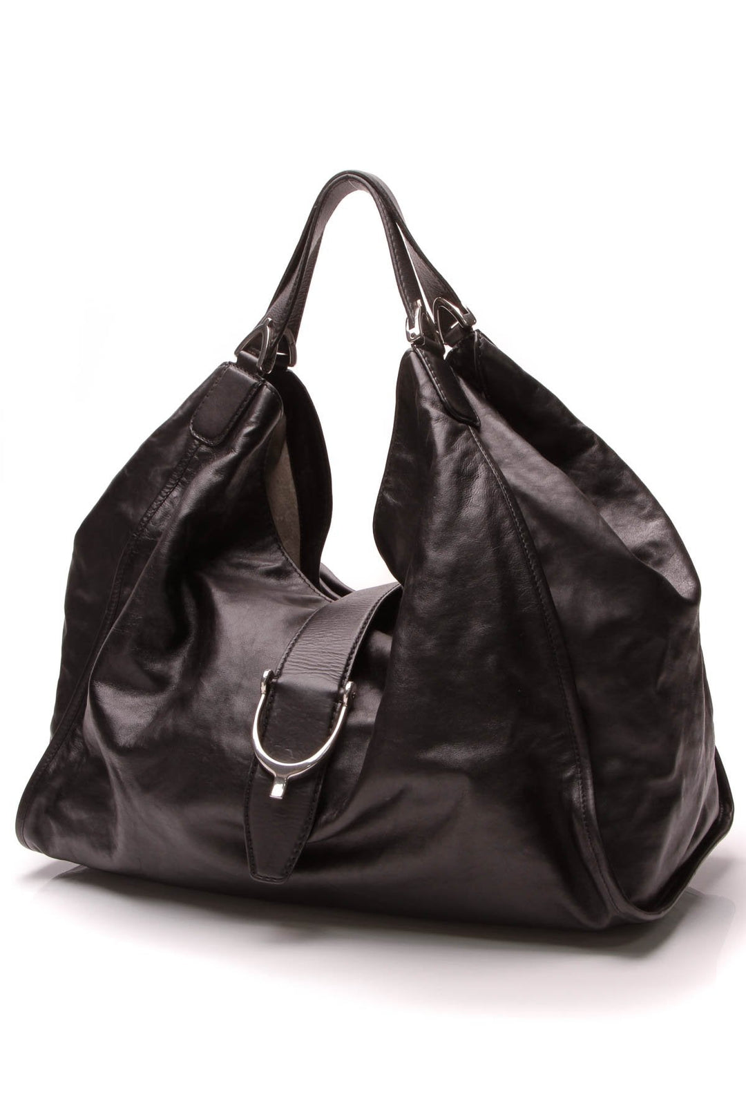Soft Stirrup Shoulder Bag - Black Calfskin