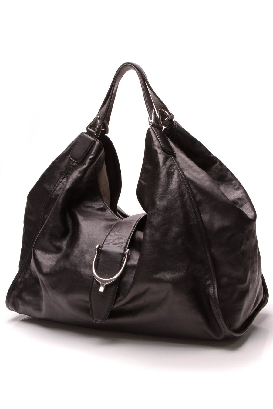 Soft Stirrup Shoulder Bag - Black Calfskin