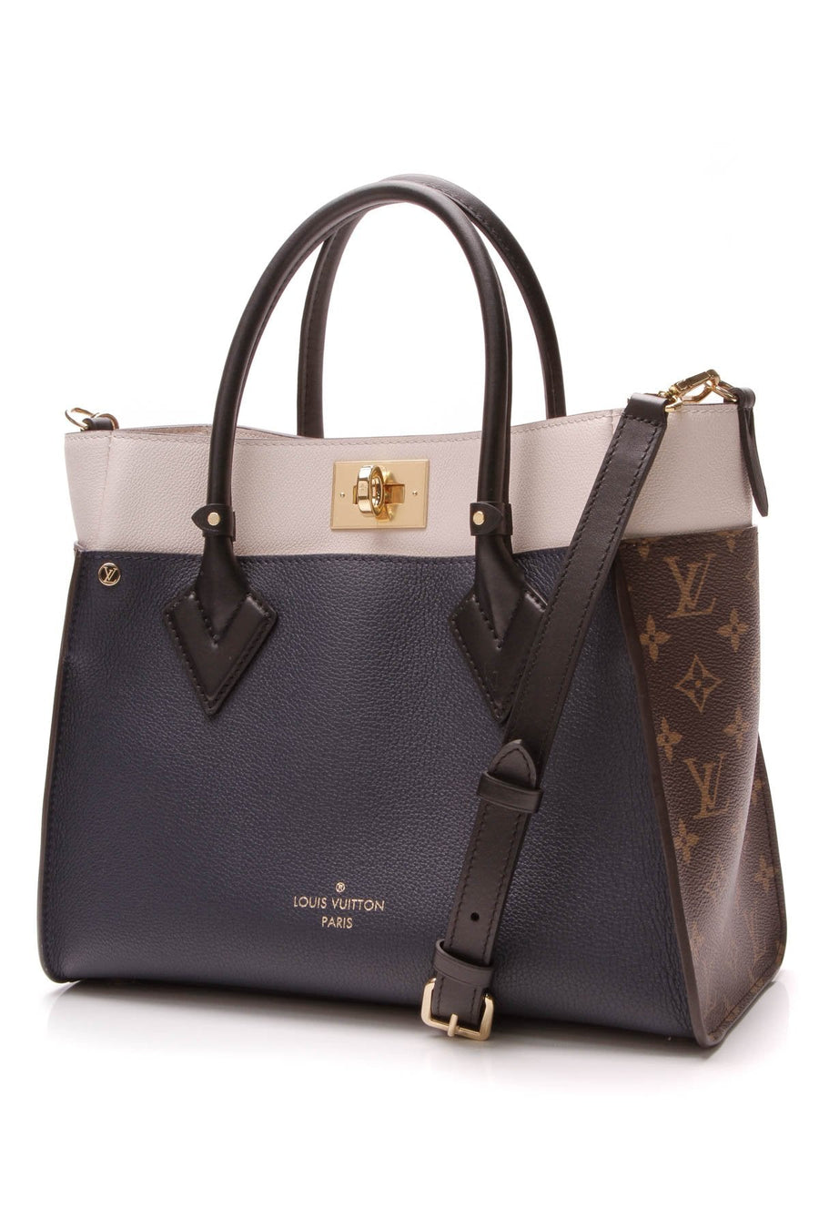 On My Side Tote Bag - Marine/Creme Beige/Monogram