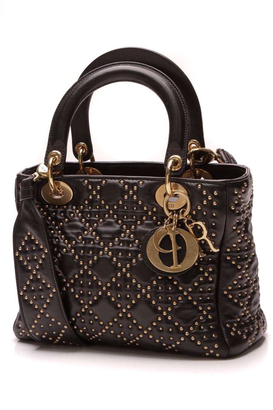 Cannage Studded Medium Lady Dior Bag - Black