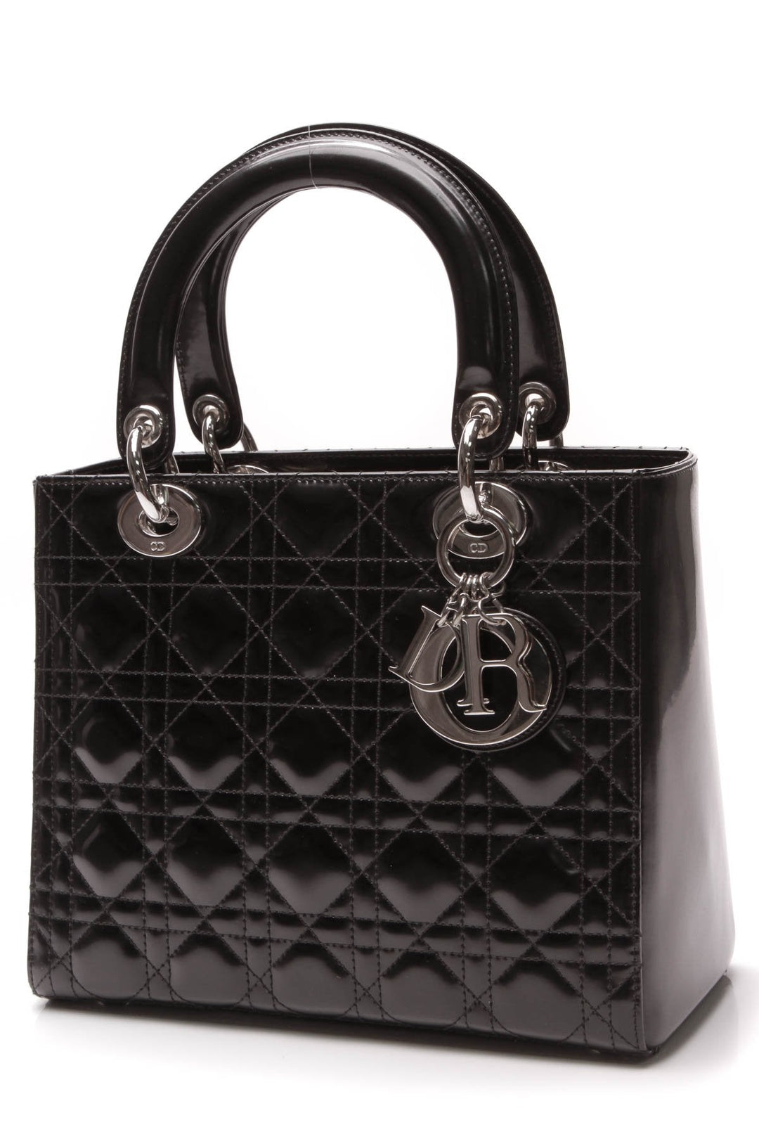 Vintage Cannage Lady Dior Bag - Black Patent