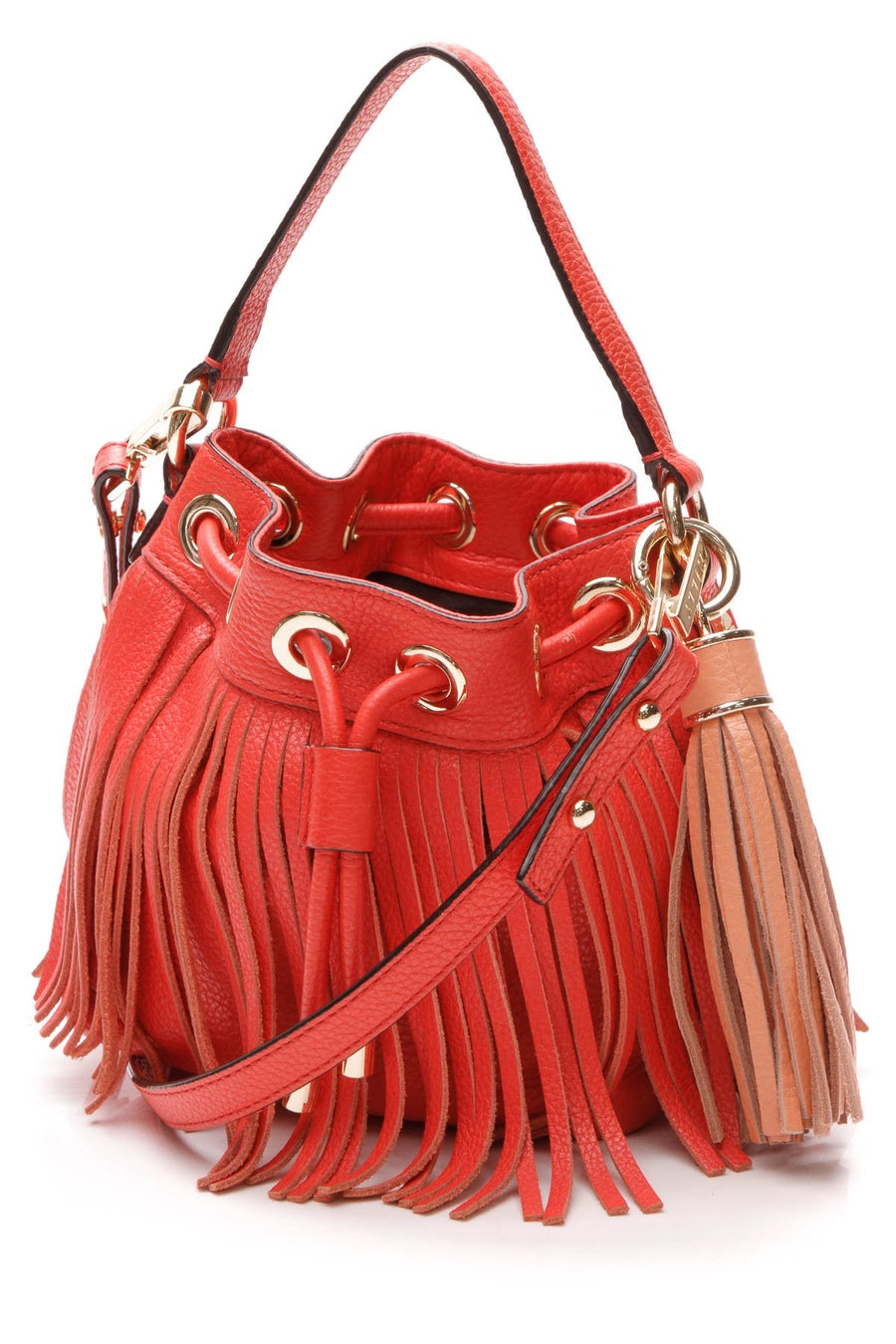 Essex Fringe Bucket Bag - Red