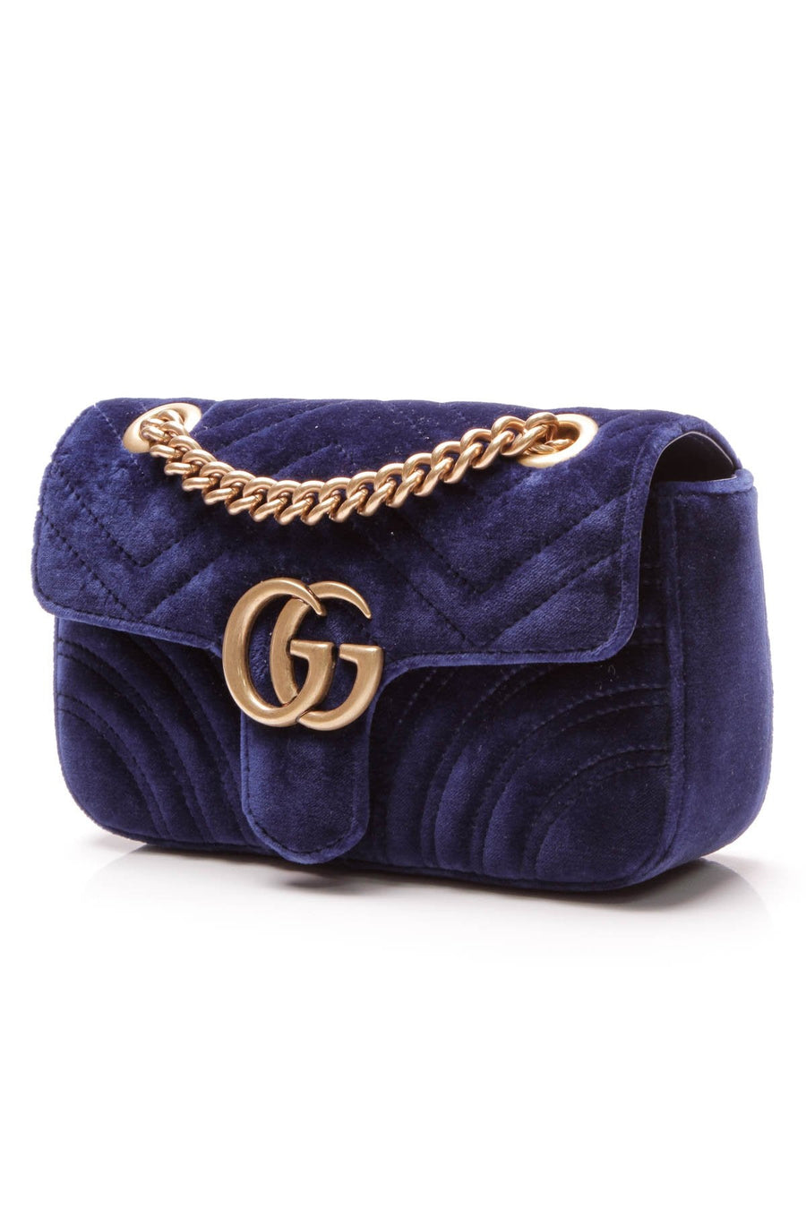 Velvet Mini Marmont Shoulder Bag - Blue Matelasse
