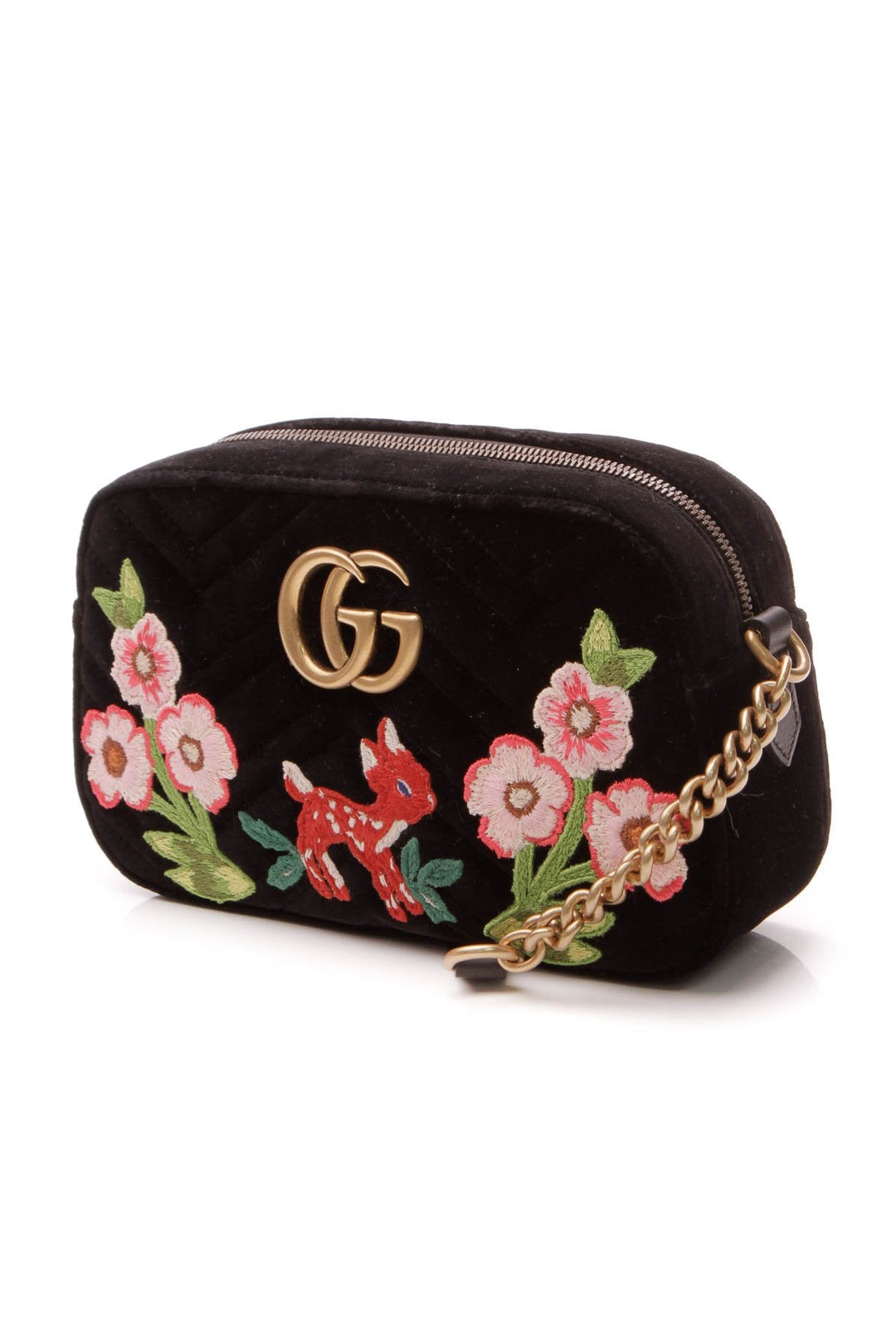 Embroidered GG Marmont Small Bag - Black