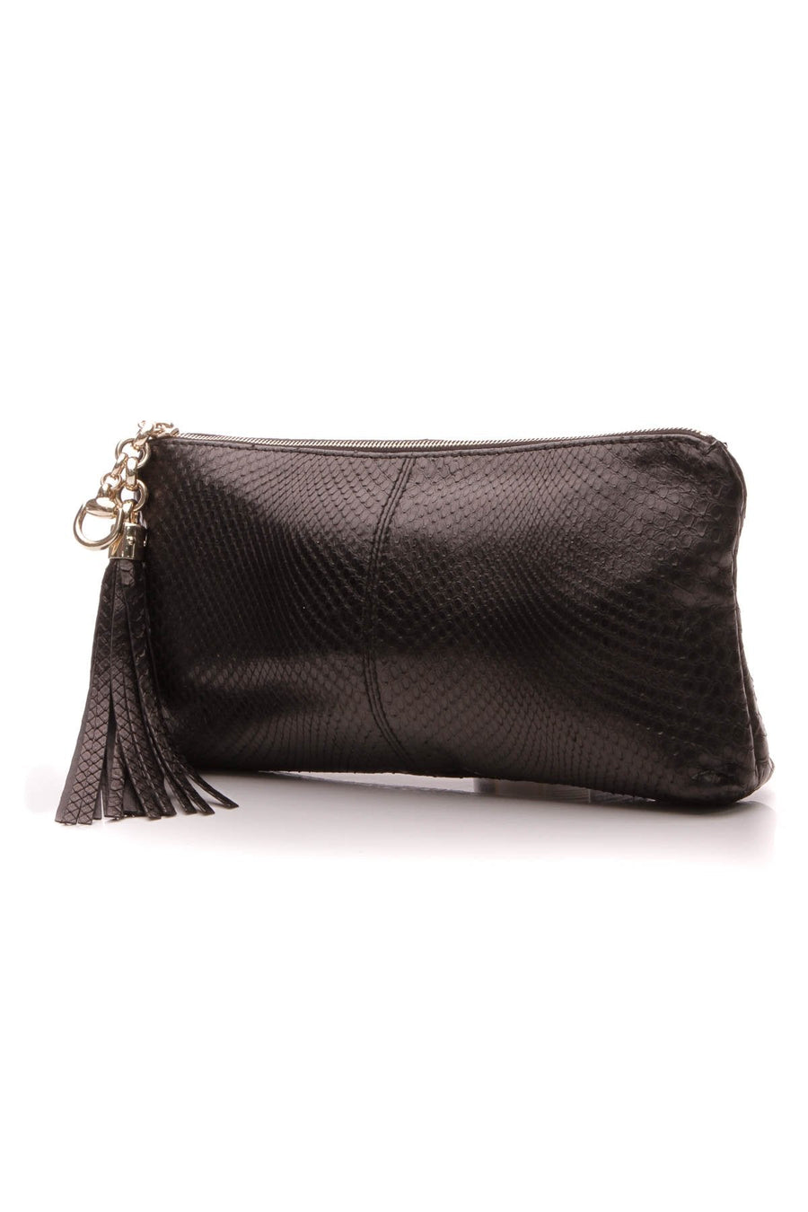 Python Sienna Clutch Bag - Black
