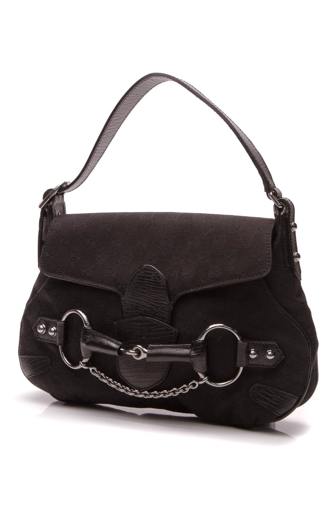 Horsebit Chain Shoulder Bag - Black Signature Canvas
